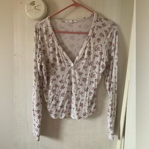 V Neck Cute Floral Button Shirt